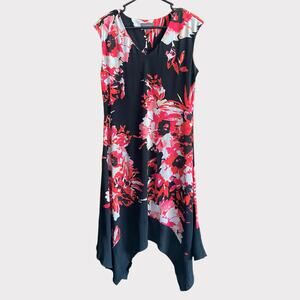 Luxology Womens 8 Sleeveless Trapeze Hem Black Red White Floral Polyester